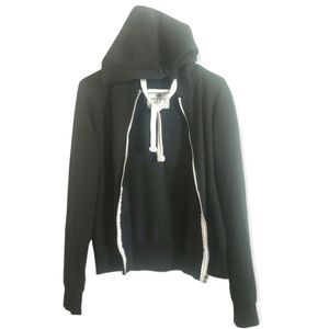 Forever 21 Womens XL Black Fleece Drawstring Zip Up Hoodie with Pockets
